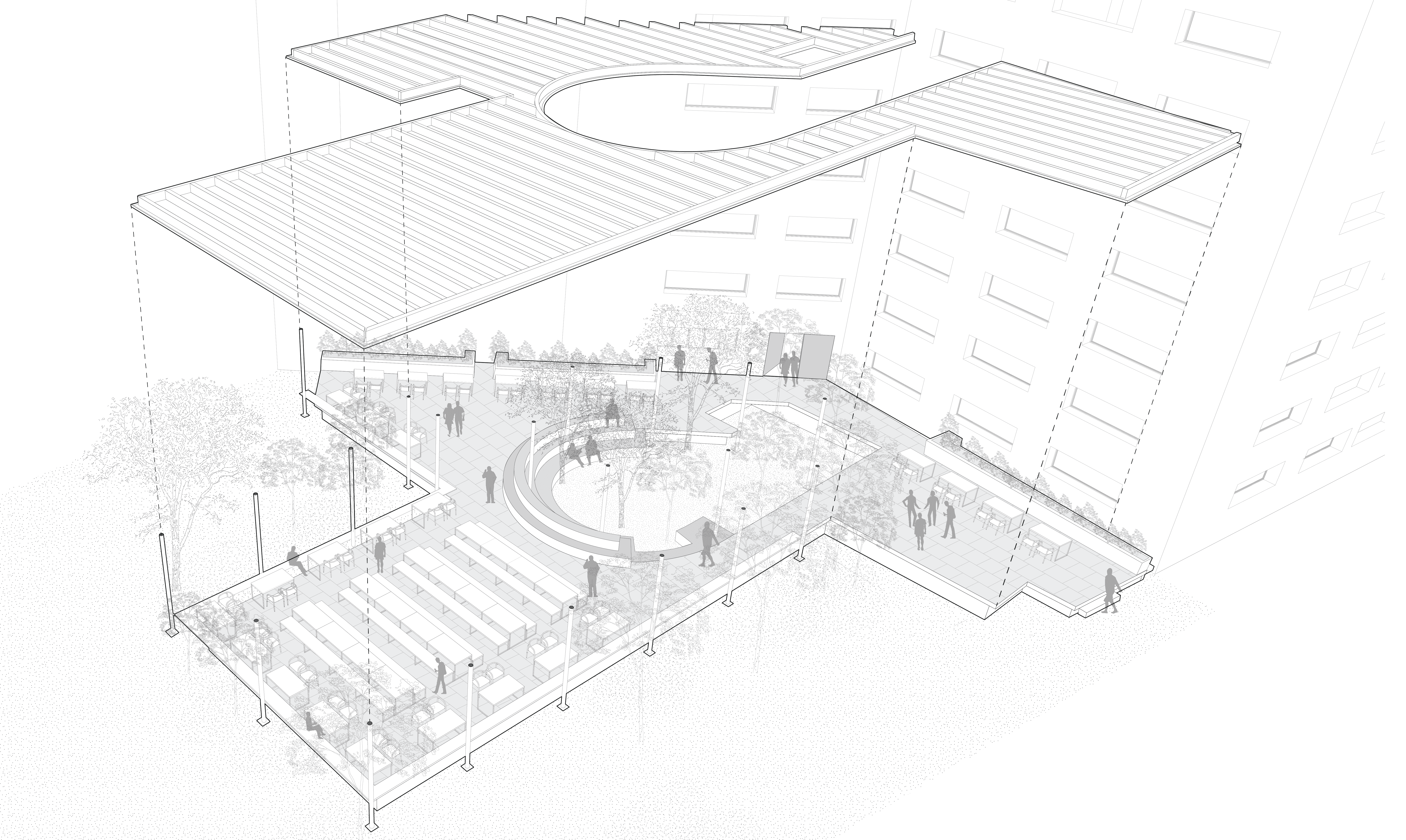 03. Exploded Axonometric View Dining Pavilion - Demo
